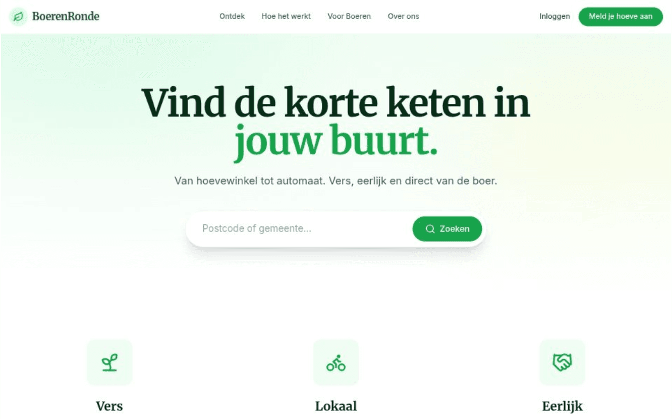 Boerenronde Platform Interface - Vind de korte keten in jouw buurt voor verse, lokale en eerlijke boerderijproducten